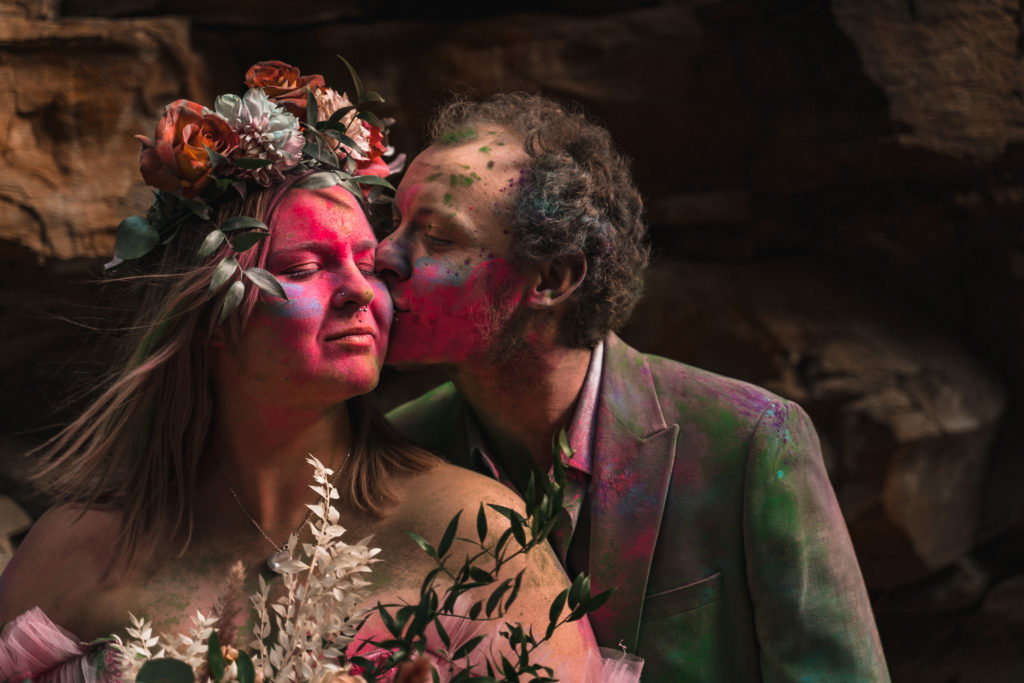cinematic wedding photography paint fight